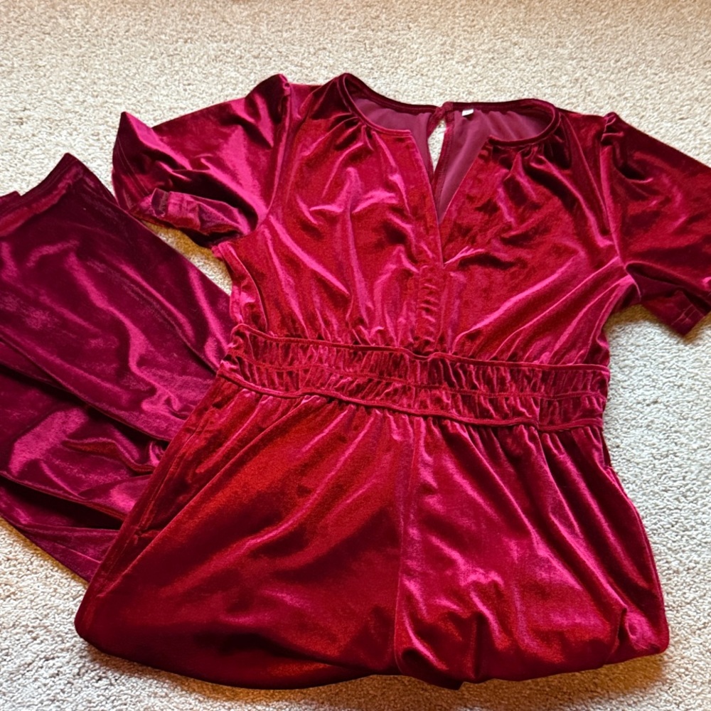 Elegant Red Velvet Jumpsuit